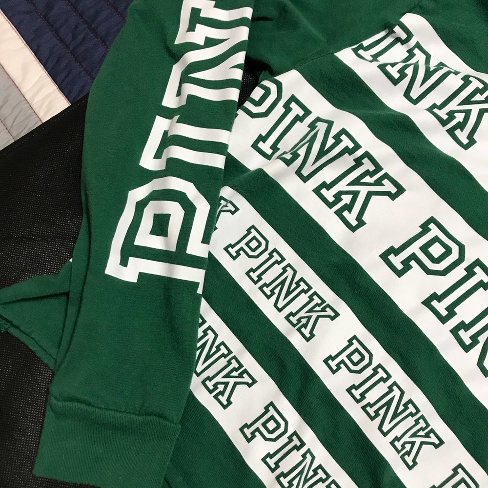 PINK Forest Green Varsity Long Sleeve Crop - Picture 3 of 5